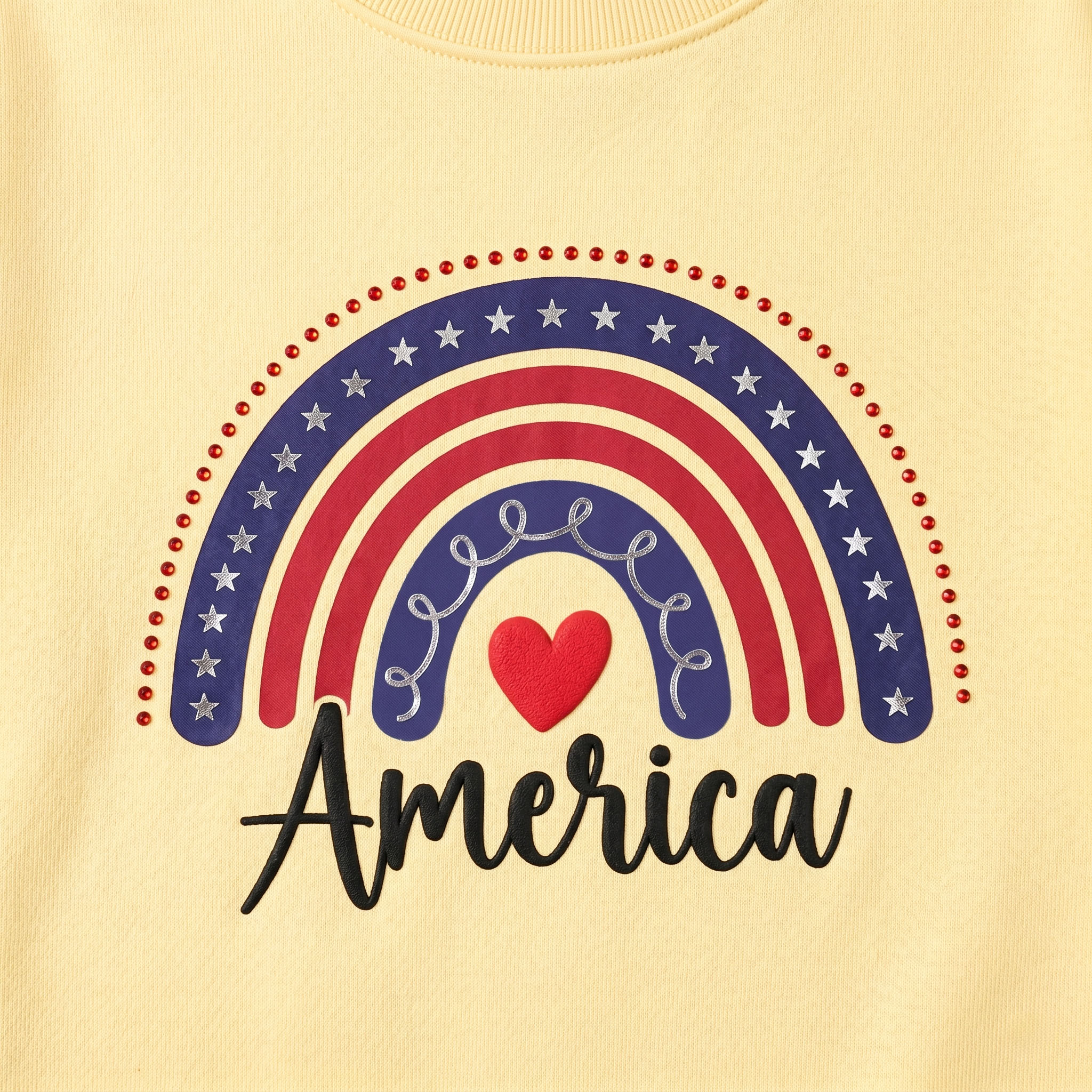Patriotic Rainbow America Heat Transfer - Cute 4th of July Iron-on Decal with Stars, Stripes & Heart - DIY Patriotic T-Shirt Patch for Kids & Women - Premium DTF Vinyl Sticker for Independence Day - Vibrant USA Pride Craft Decor