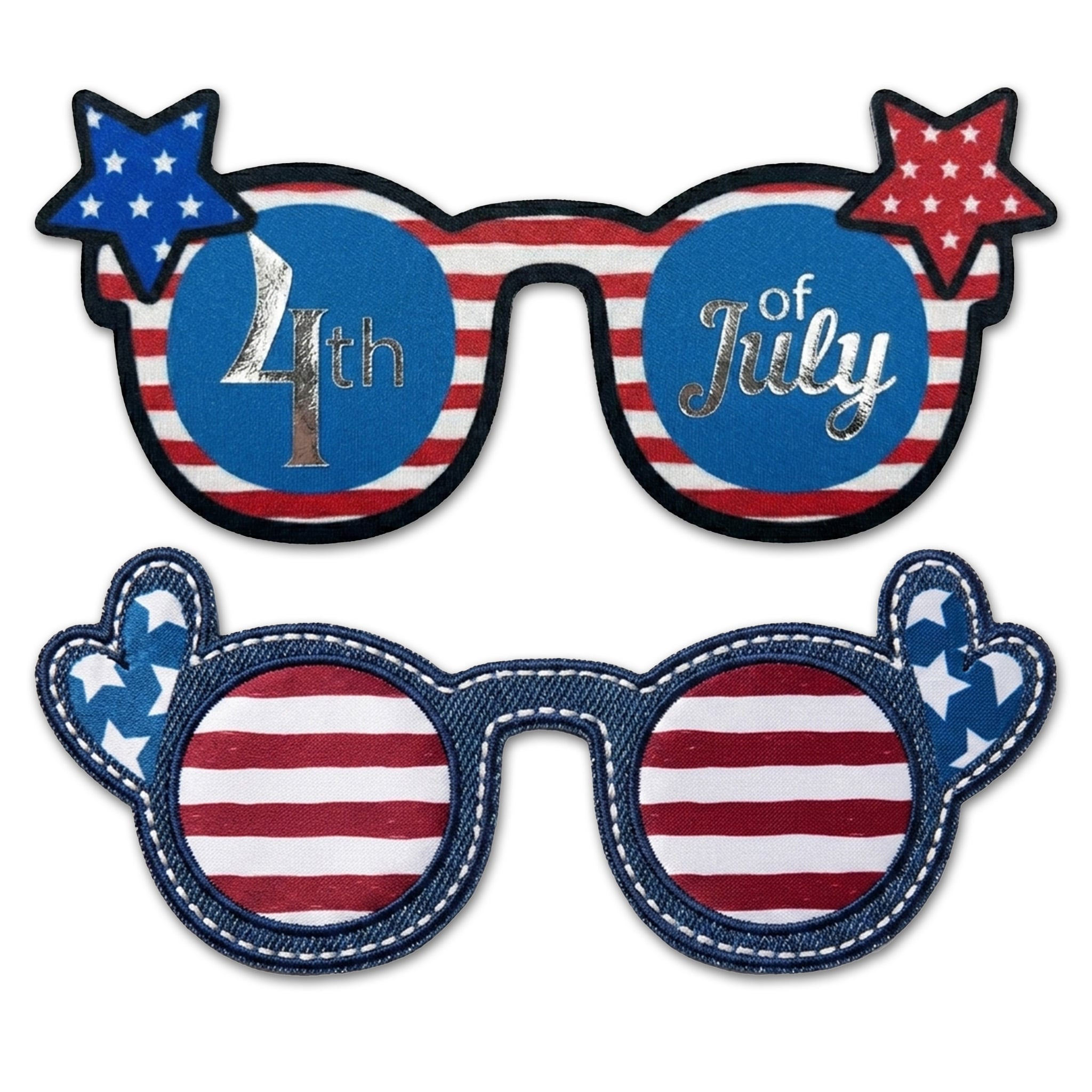 Patriotic Sunglasses Embroidered Patch Set - Fun 4th of July Independence Day Iron-on Decal - Stars and Stripes Festive Eyewear Design - DIY Red White Blue Applique for Jackets, T-Shirts, Bags - 2 Pack Patriotic Party Decor - Durable
