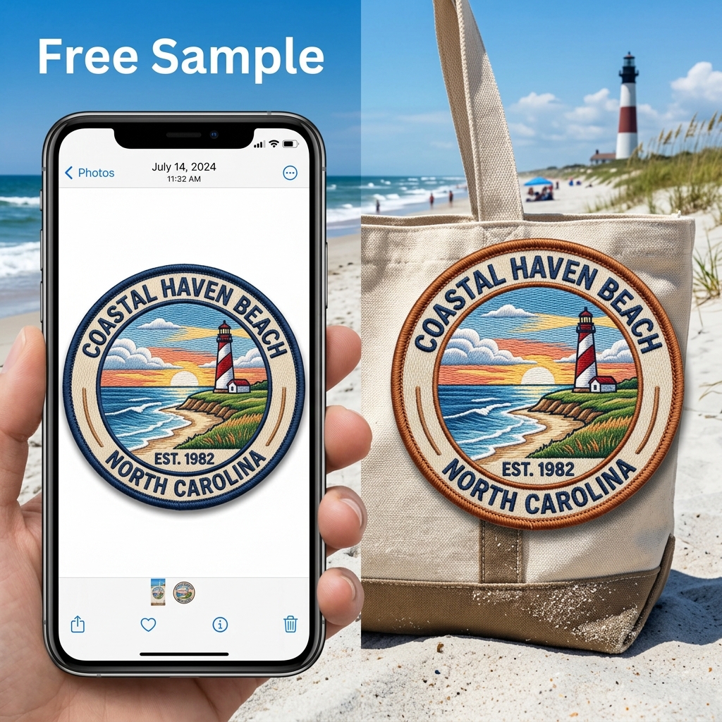 North Carolina Coastal Haven Beach Lighthouse Embroidered Patch - Premium Est. 1982 Nautical Sunset Iron-on Applique for Tote Bags, Jackets, & Hats - High-Quality NC Travel Souvenir - Durable Washable Coastal Decor DIY Accessory