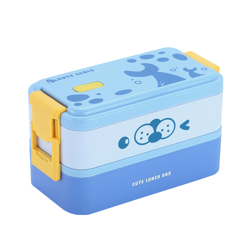 ITEM NO.B-022  In Stock Microwaveable Cartoon Double-layer Children's Bento Box Portable Kids School Plastic Buckle Sealed Lunch Bento Box