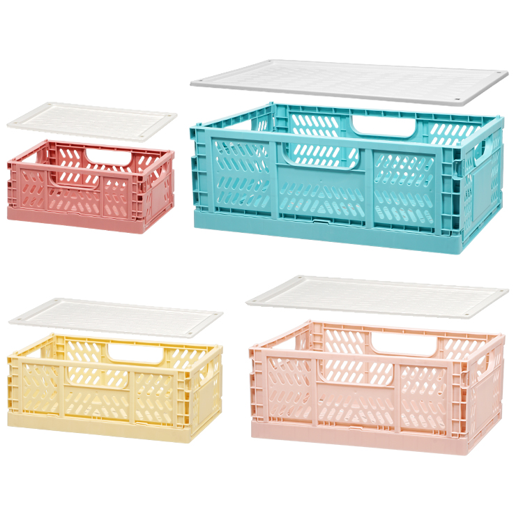  ITEM NO.5006 / 5007 / 5008 / 5009 with lid Factory 4 Sizes Plastic Folding Stackable Household Storage Basket Foldable Crate Collapsible Basket With Lid