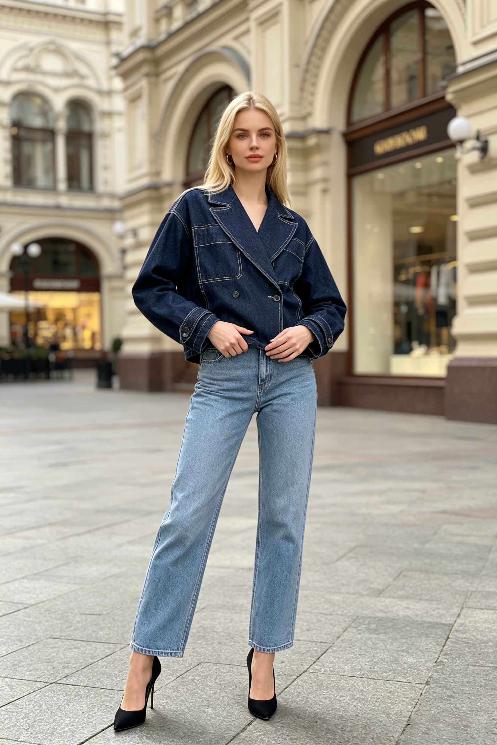 Minimal‑Relaxed Commuter Vibe, Women’s Dark‑Wash Oversized Denim Blazer Jacket