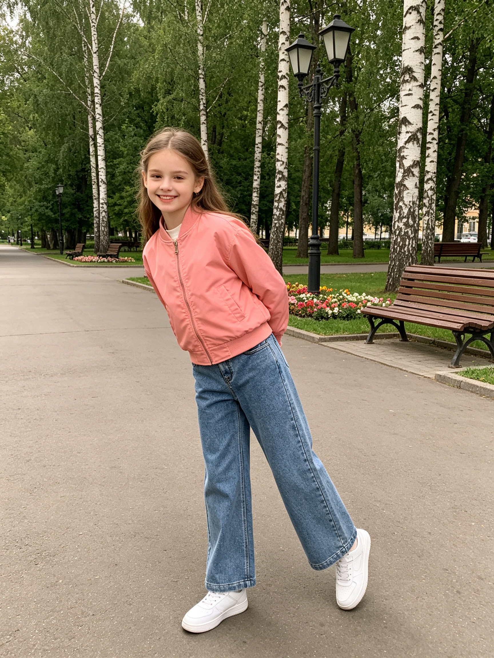 Effortless Teen‑Style, Garment‑Dyed Loose Wide‑Leg Denim Pants for Girls