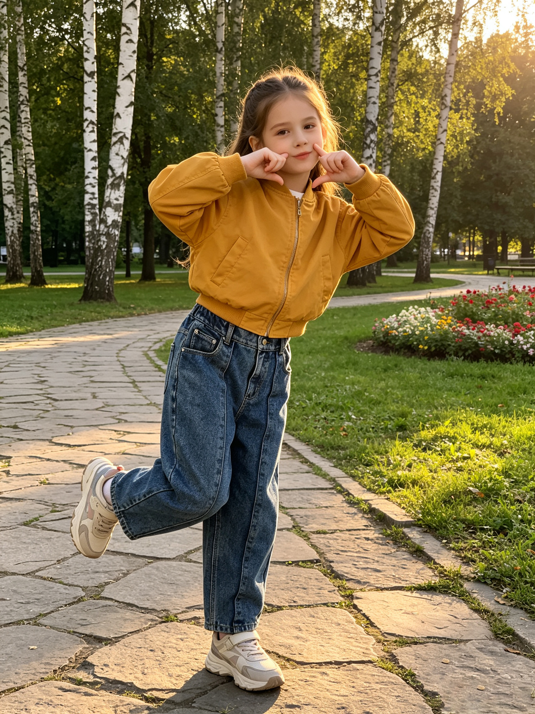 Retro‑Inspired Vibe, Girls’ High‑Waist Balloon‑Cut Washed Blue Jeans
