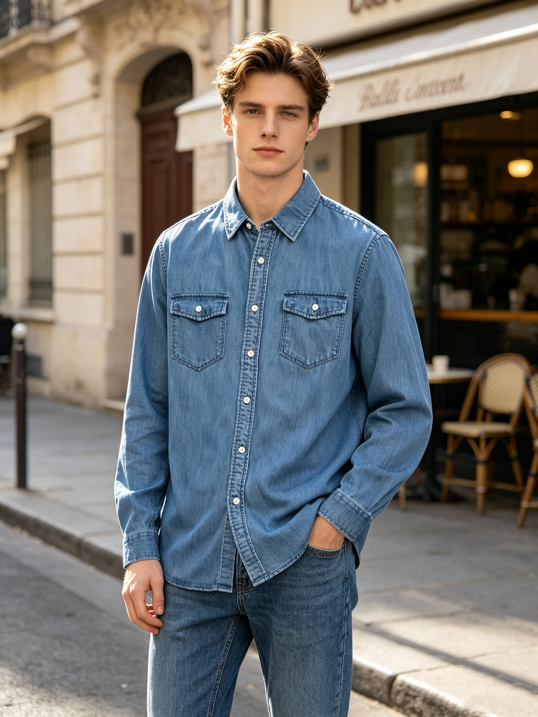 New Arrival Long Sleeve Washed Denim Shirts, Bulk Wholesale Basic Men Jean Shirts Customizable