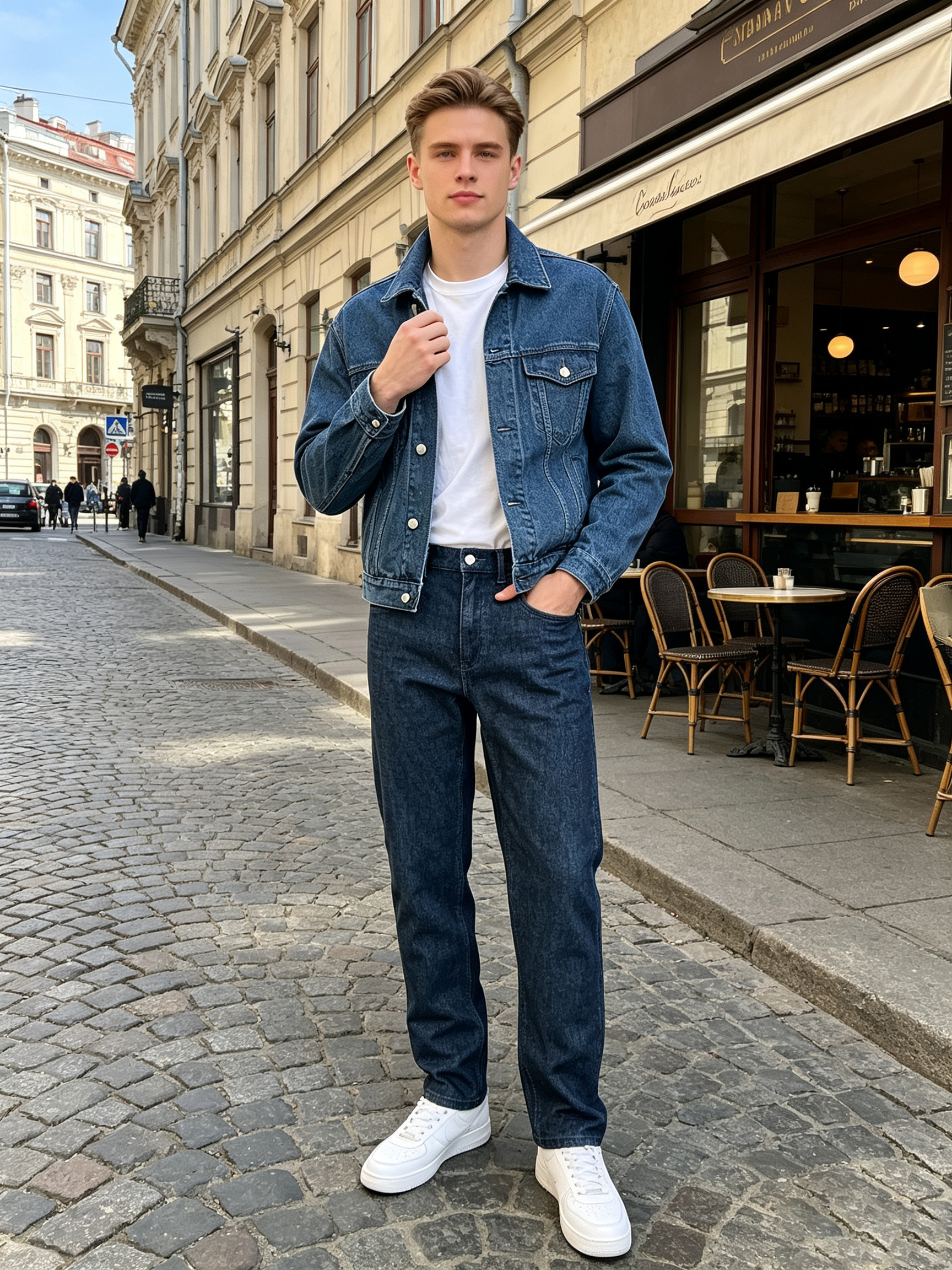 Retro‑Autumn Aesthetic, Men’s Stone‑Washed High‑Waist Loose‑Fit Cotton Denim Jeans