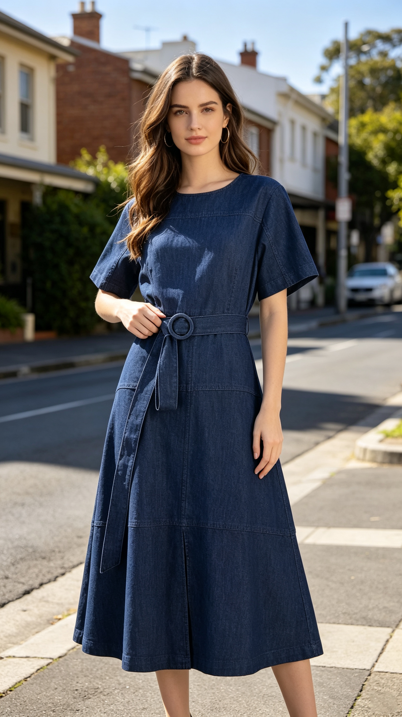Y2K‑Inspired Summer Vibe, Women’s Plus‑Size Dark‑Wash Adjustable‑Strap Cotton‑Blend Midi Denim Dress