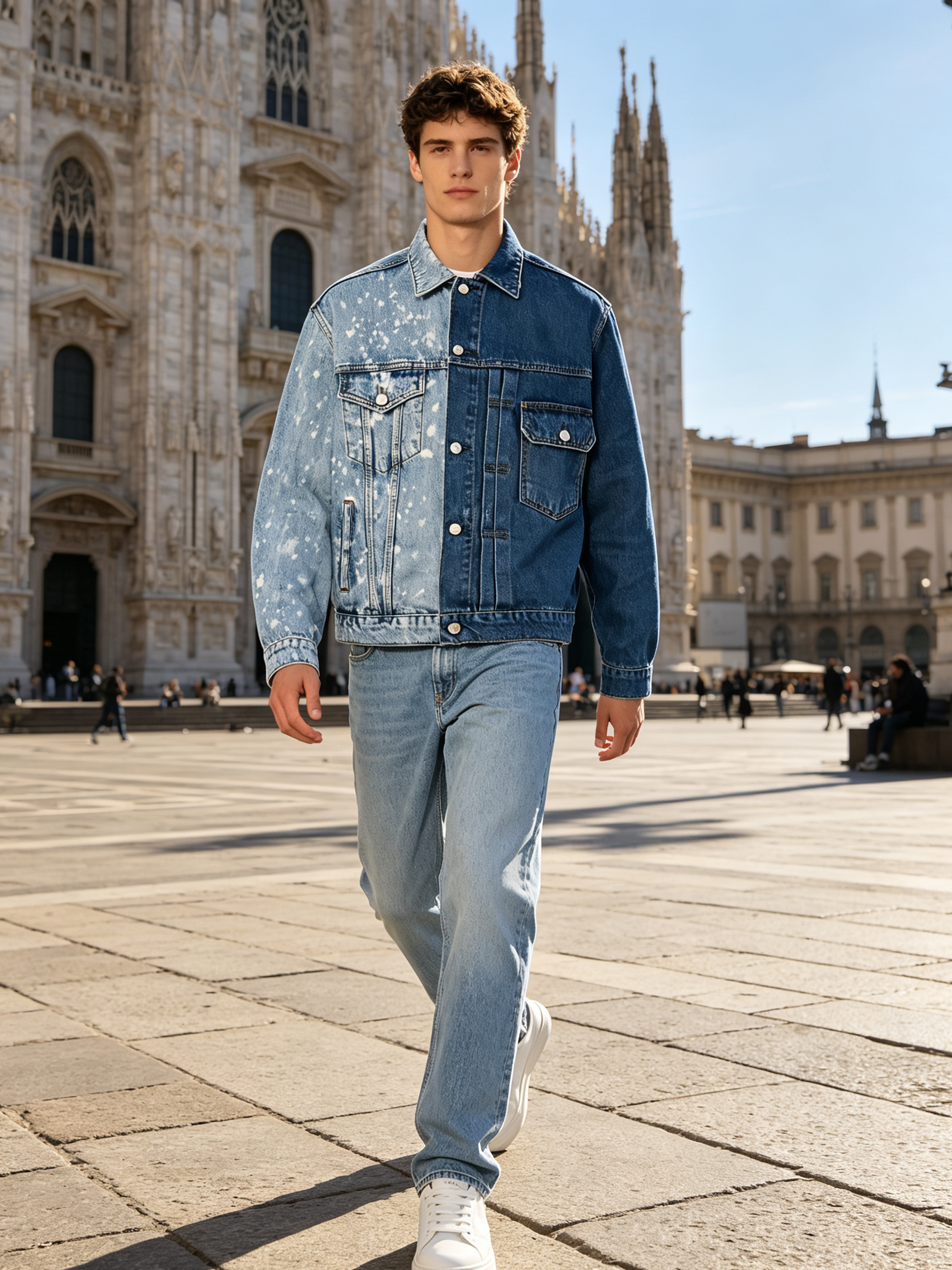 Cool‑Sharp Functional Vibe, Men’s Two‑Tone Split‑Color Slim‑Fit Wind‑Proof Cotton Denim Jacket