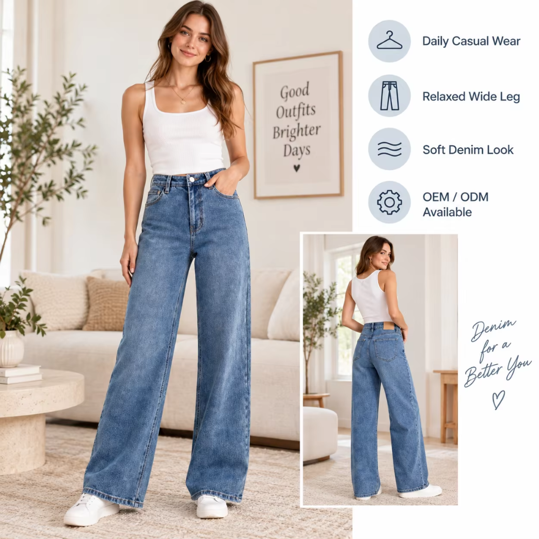 Laid‑Back Casual Vibe, Women’s Medium‑Wash High‑Waist Baggy Straight‑Leg Jeans
