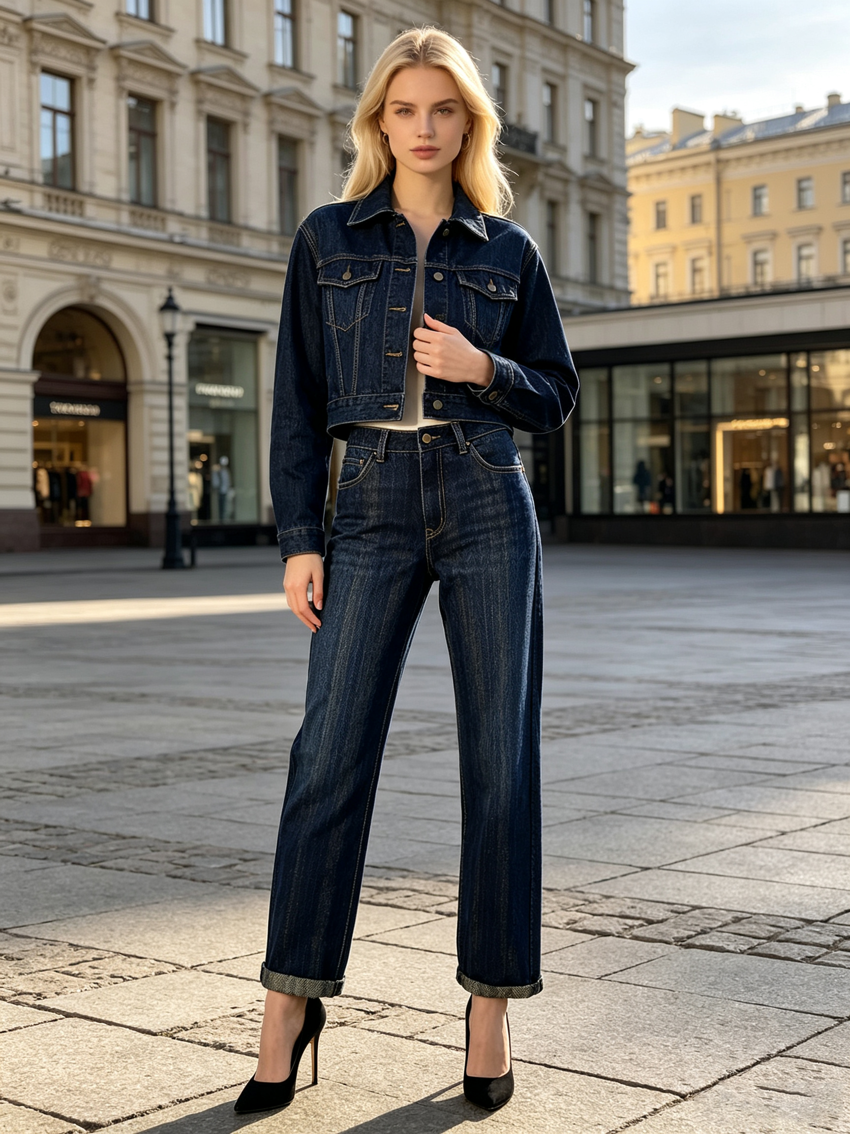 All‑Season Relaxed Elegance, Women’s Marine‑Inspired Palazzo High‑Waist Wide‑Swing Straight Denim Pants