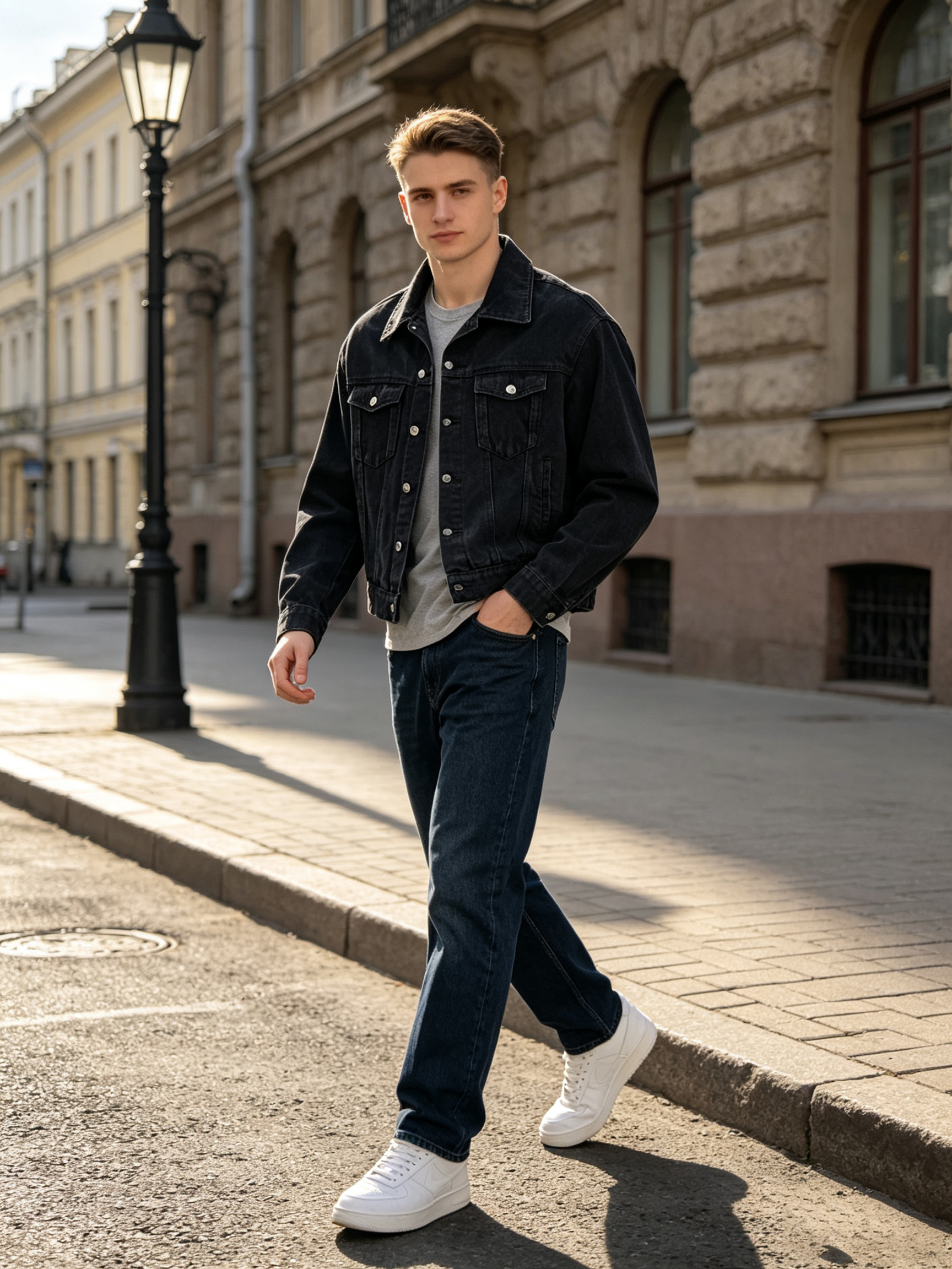 American‑Street Relaxed Vibe, Men’s Stone‑Wash 100%‑Cotton Relaxed‑Fit High‑Street Denim Jacket