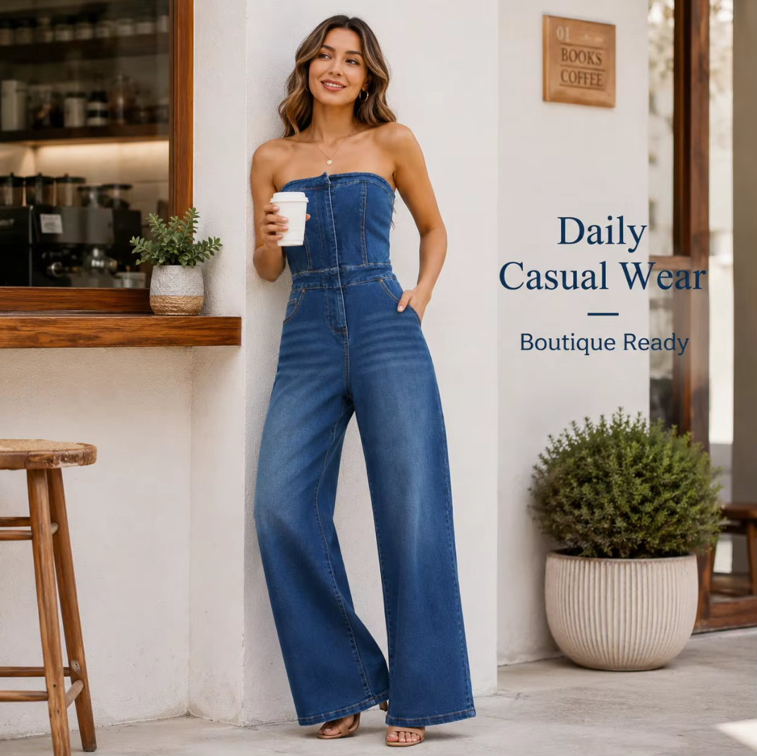 2026 Fall New European‑Style Women’s Washed Denim Jumpsuit