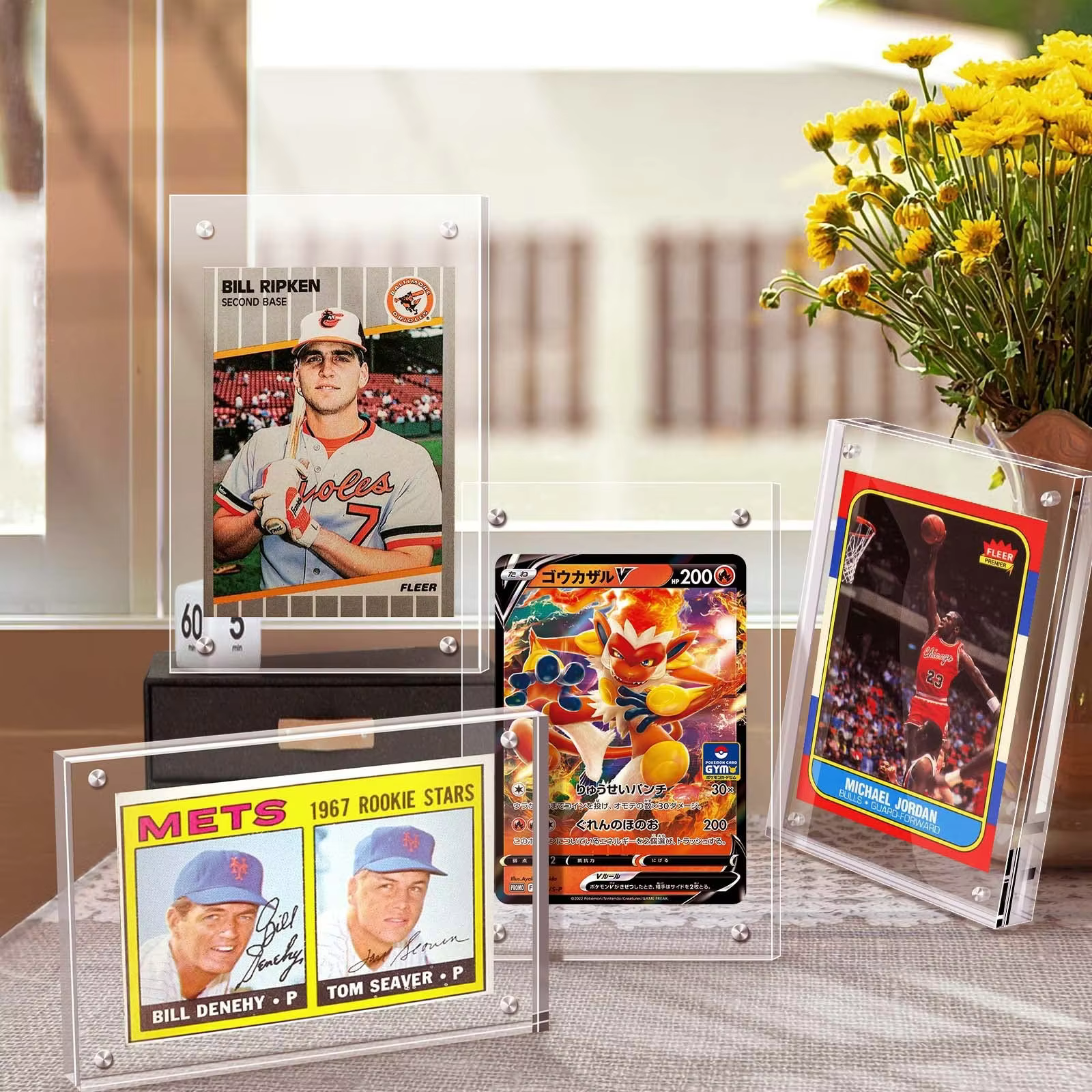 product modern acrylic card frame eco friendly magnetic trading card display frames clear desktop display-4