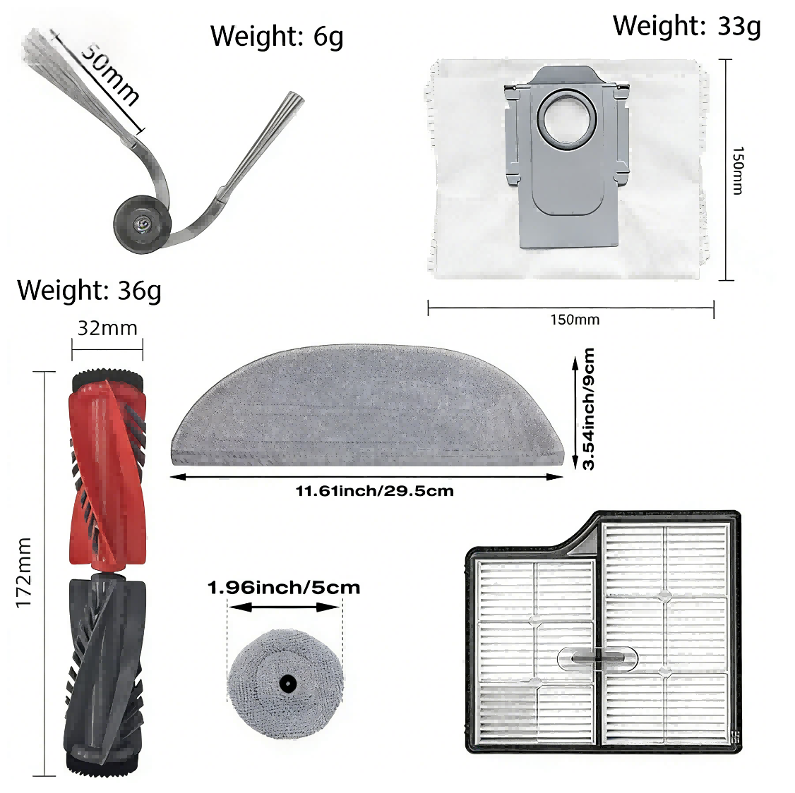 Suitable for stone G30/Saros 10 Sweeping Robot Accessories Side Brush Roller Brush Filter Dust Bag Size Cloth