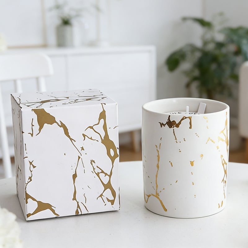 Marbling Ceramic Glass Jar Candle Gift Sets Soy Wax Scented Candles 