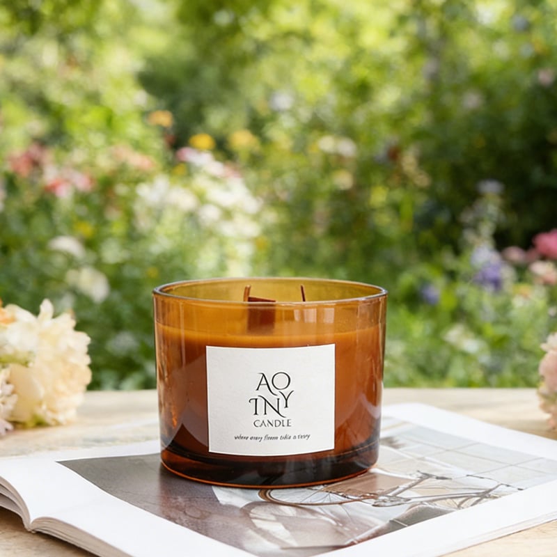 Three Wicks Big Size Scented Soy Wax Amber Glass Jar Candle