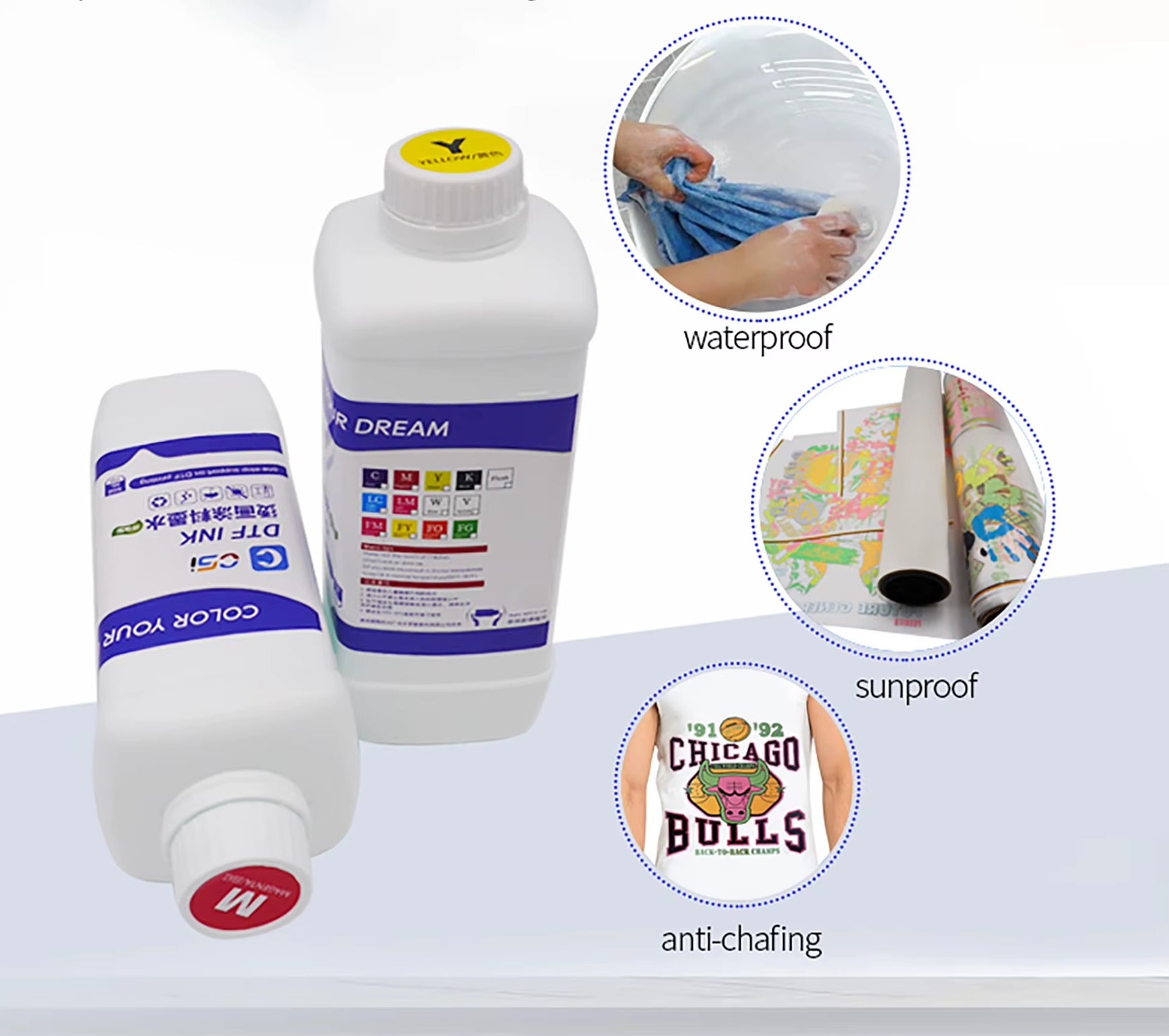 High Fluidity 1 Liter Textile Printing Xp600 I3200 L1800 Csi Dtf Ink Multi-color DTF Pigment Ink details