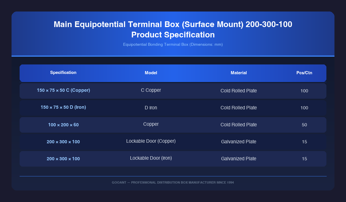 200-300-100 Main Equipotential Bonding Terminal Box (Surface Mounted)