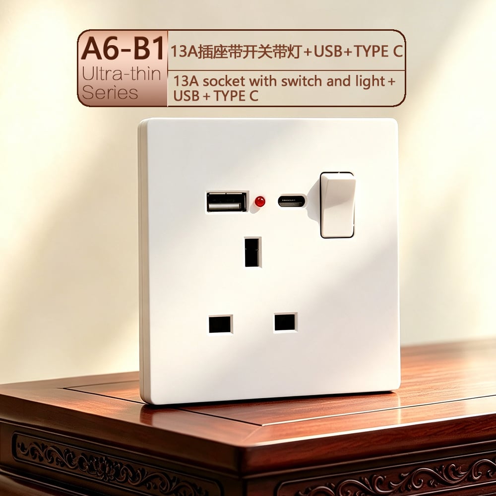 Πρίζα B1 13A με διακόπτη, φωτισμό, USB και θύρα TYPE C