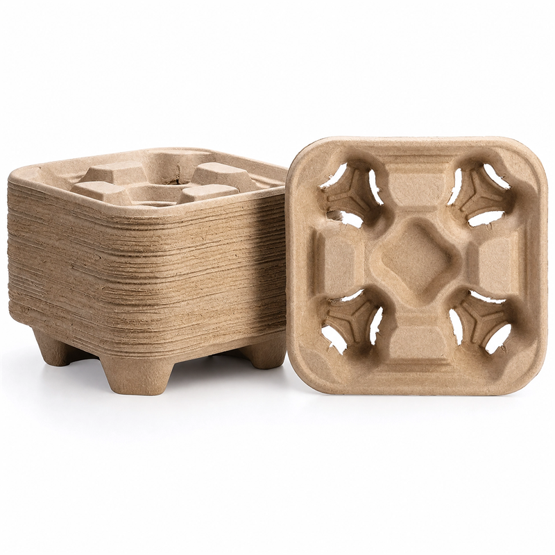 Strong Pulp Cup Carriers 2–4 Cups Eco-Friendly