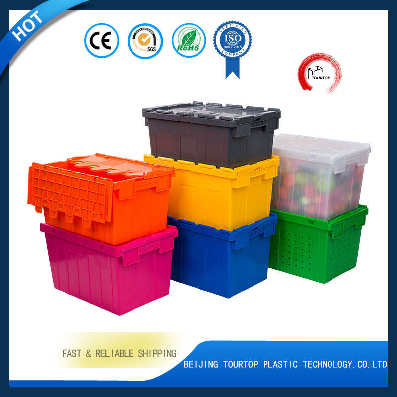 Logistic Transport Nesting Plastic Moving Box Attached Lid Containers Crate Stackable Heavy Duty Storage Crate