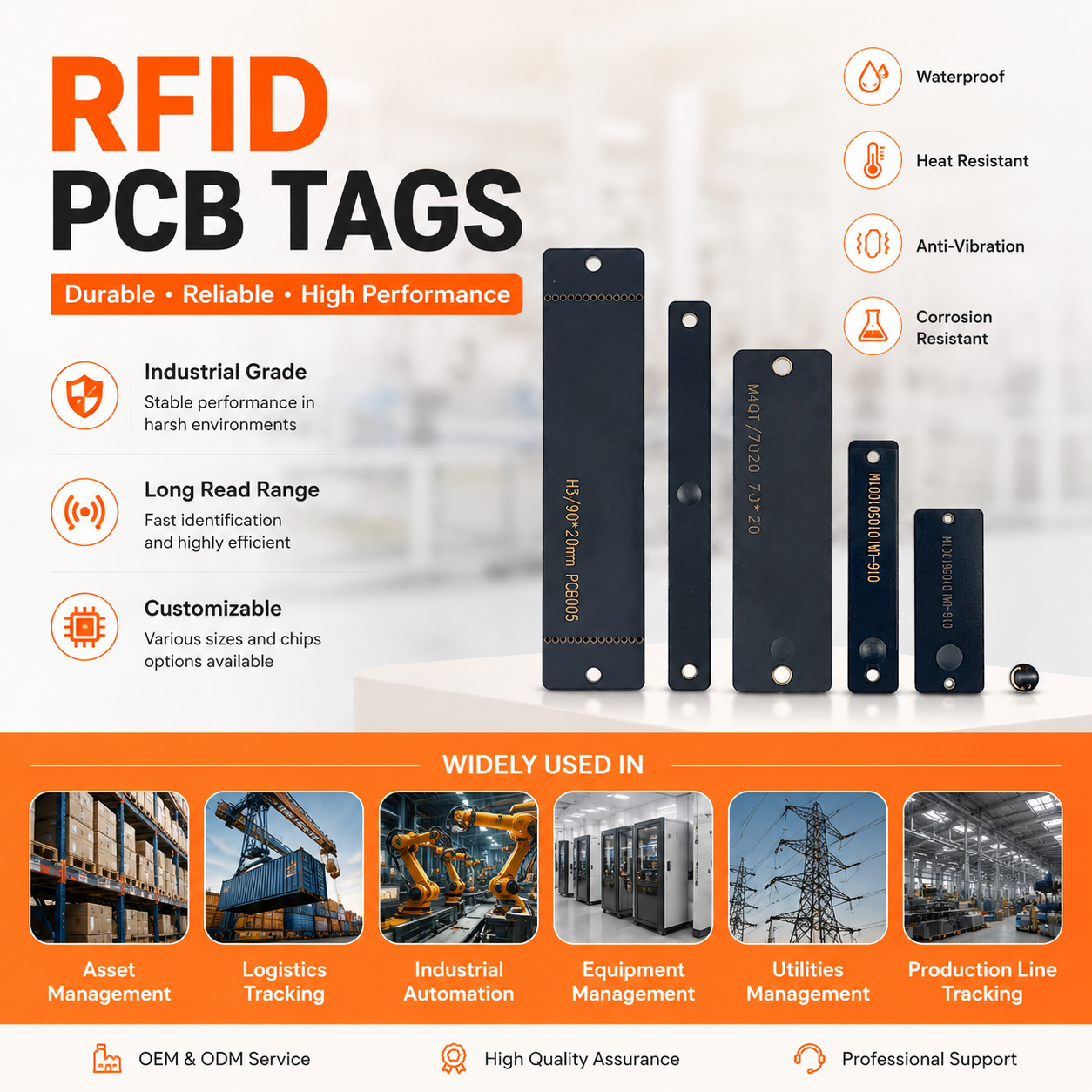علامات RFID عالية التردد (UHF) المقاومة للمعادن المصنوعة من لوحة دوائر مطبوعة (PCB): الحل الموثوق لتتبع الأصول الصناعية