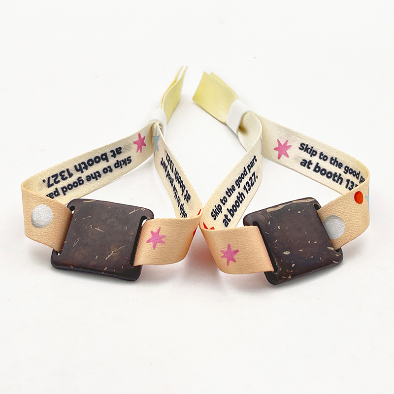 Proveedor de pulseras RFID de moda, tejidas en tela, pulseras RFID con cáscara de coco y NFC