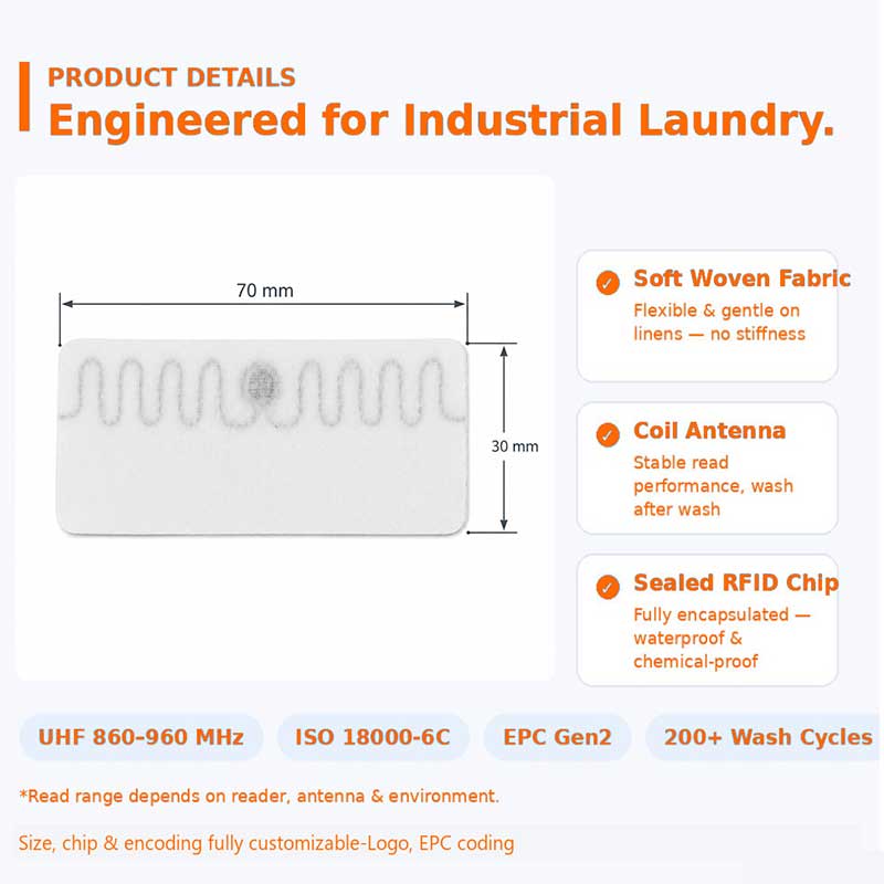 Durable UHF RFID Laundry Tag UCODE9 60 Bar Pressure Resistant 90°C Wash 180°C Drying RFID Texlitle Tags