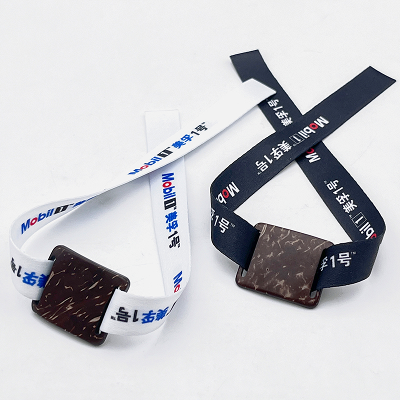 Proveedor de pulseras RFID de moda, tejidas en tela, pulseras RFID con cáscara de coco y NFC