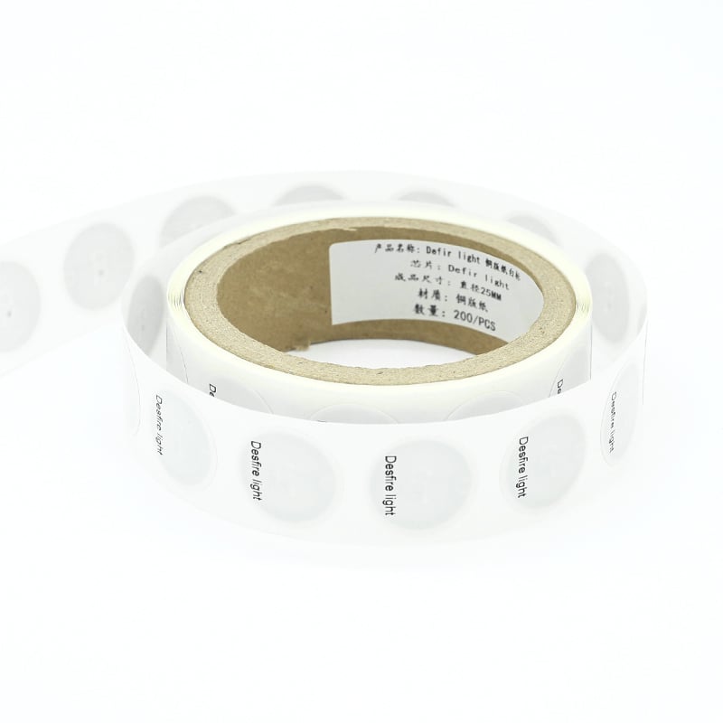 Custom 13.56mhz HF Desfire light 25mm round sticker rfid tags labels supplier wholesale