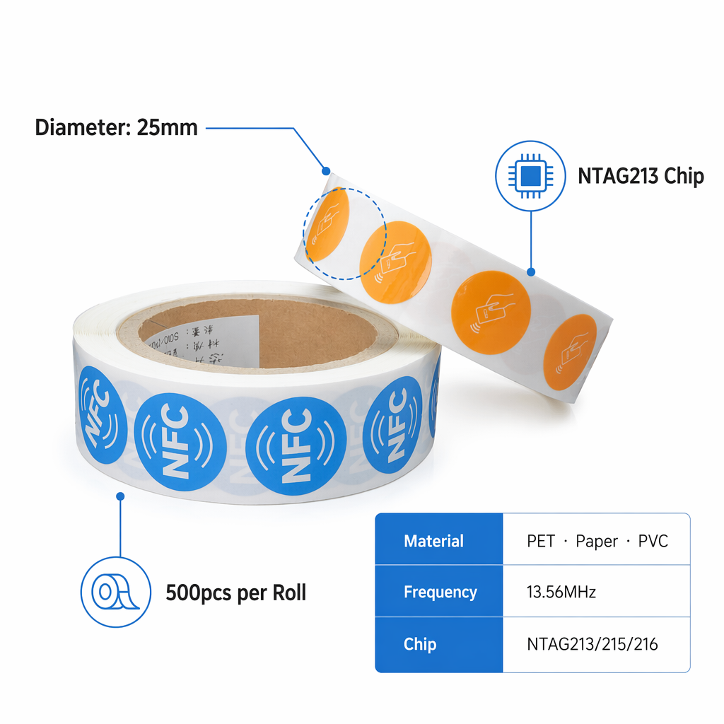 NTAG213 215 216 NFC Sticker 25mm Label with Security VOID Glue ISO14443A for Warranty Seal RFID Etichetta Pegatina Custom