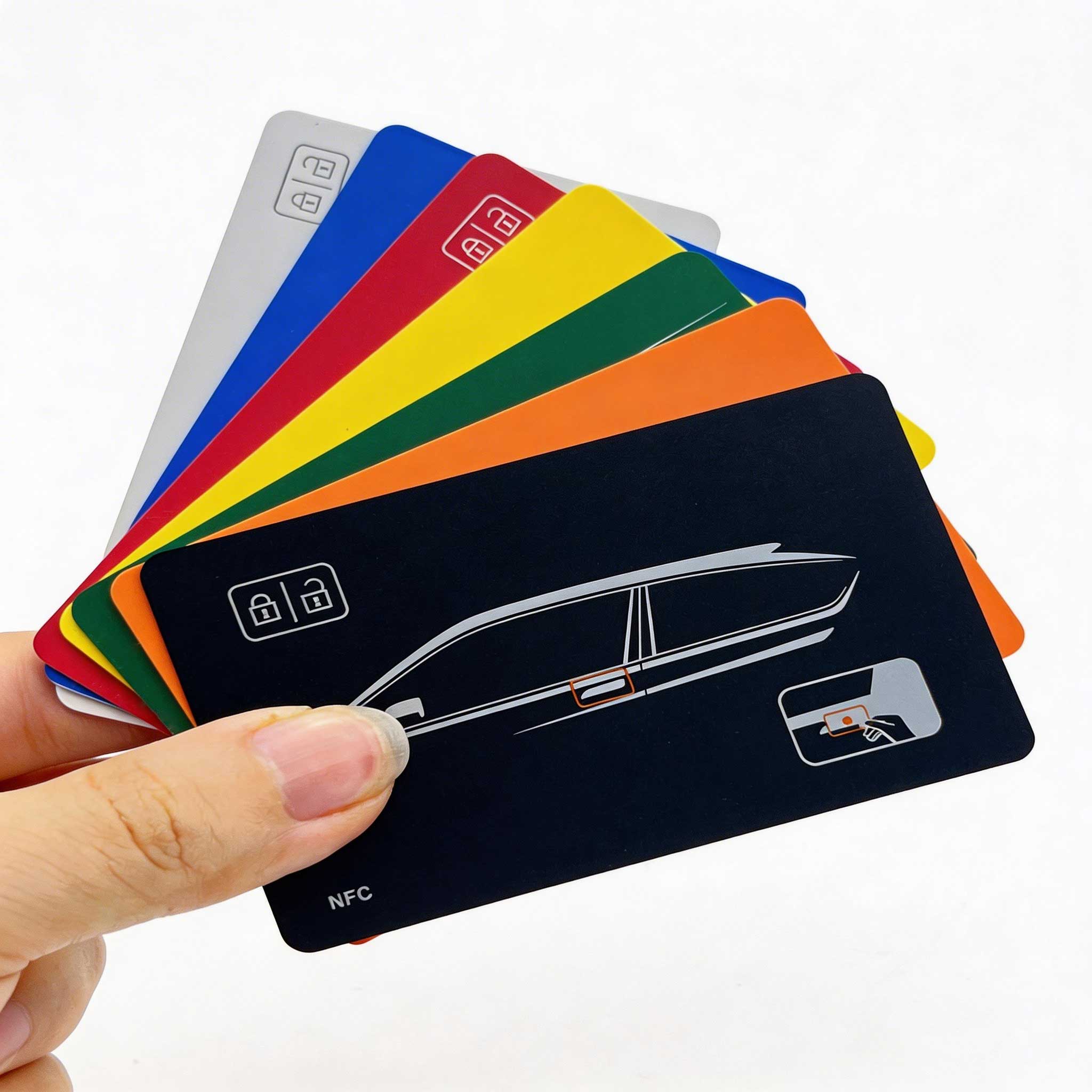 بطاقات RFID باللون الكامل بالأبيض والأسود والأحمر والأخضر والأزرق، مصنوعة من مادة PVC، تعمل عند ترددين 125 كيلوهرتز و13.56 ميغاهرتز، للبيع بالجملة