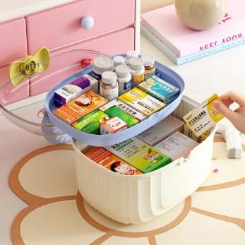 Double Tier Large Capacity Moisture-Control Medicine Boxes with Lid Supporting Long-Term Storage