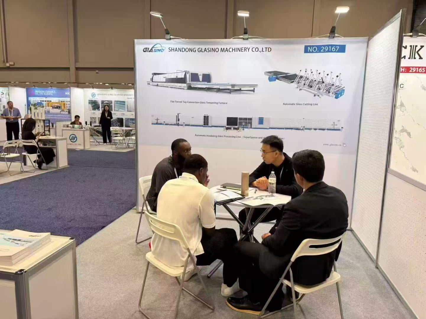 Exhibition Delivery Installation Service GLASINO main products Glass tempering furnace  CNC Glass Cutting Machines Insulating glass machine