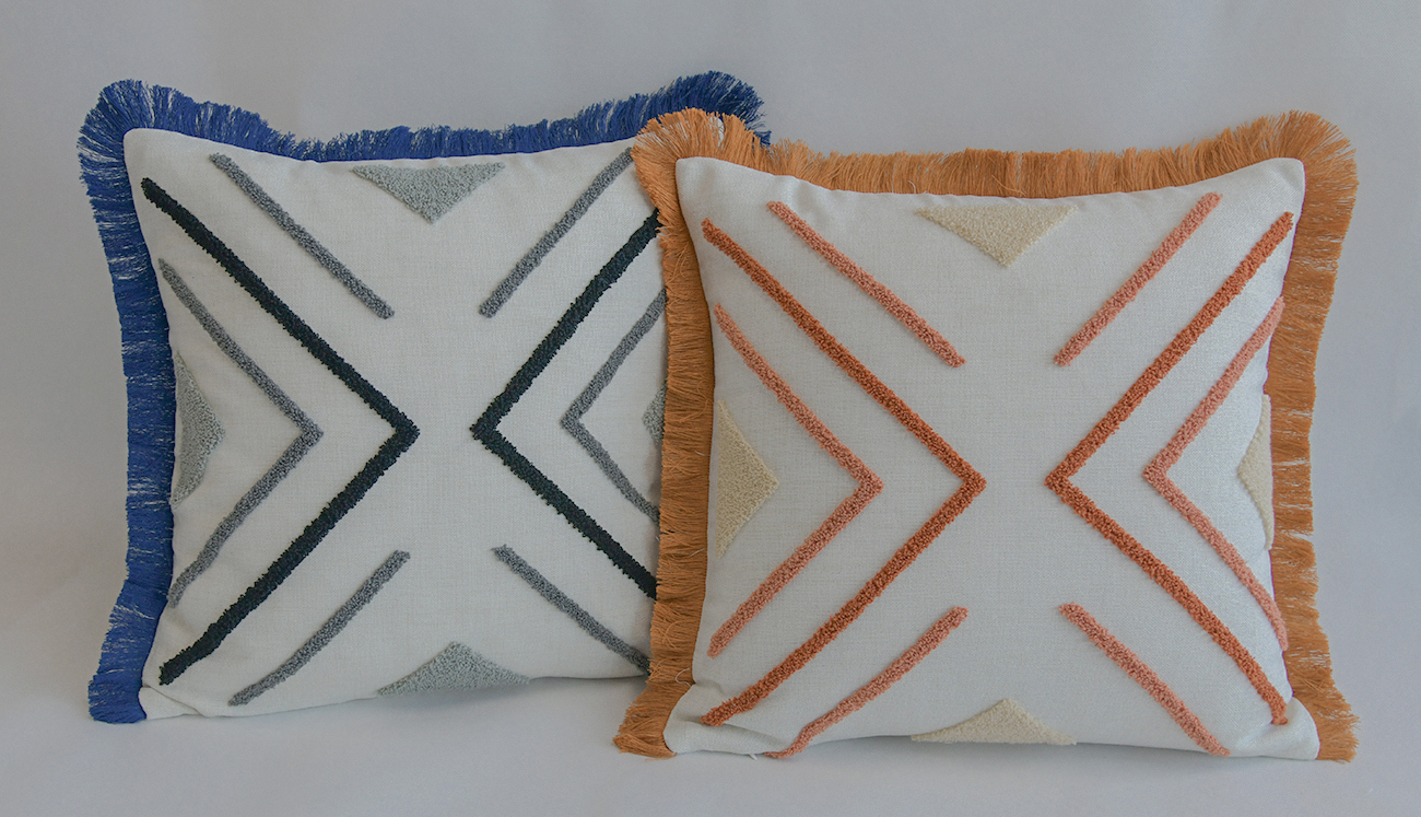 Funda de coixí decoratiu amb motius geomètrics en relleu i borles, funda de coixí texturitzada bohèmia amb motius tribals, coixí decoratiu abstracte de línies neutres per a sofà, llit o decoració d’interiors
