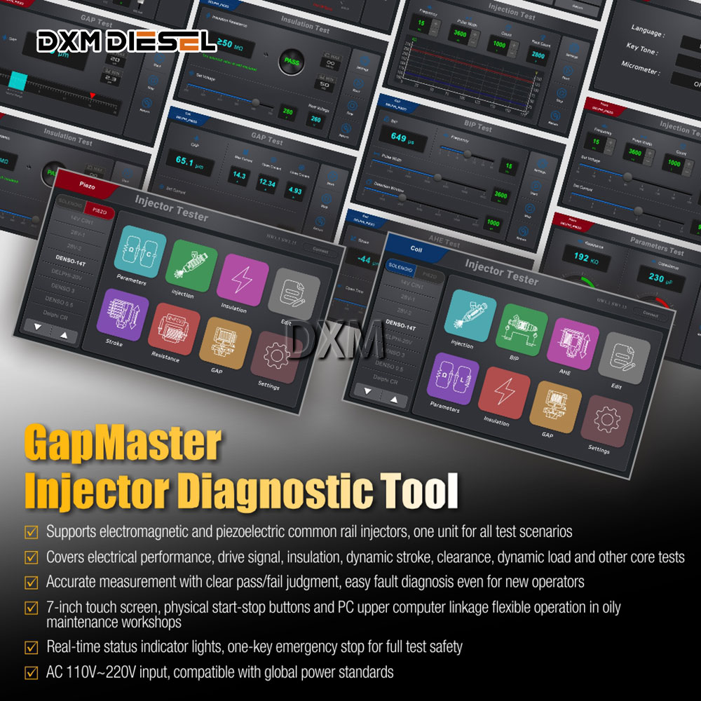 DXM IGAP300E Common Rail Injector Tester 7 Inch high definition touchscreen supporting touch operation and data display Test Bench