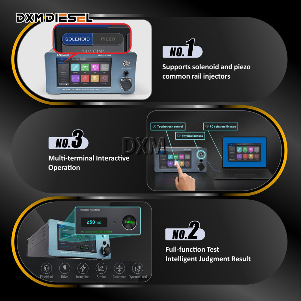 DXM IGAP300E Common Rail Injector Tester 7 Inch high definition touchscreen supporting touch operation and data display Test Bench