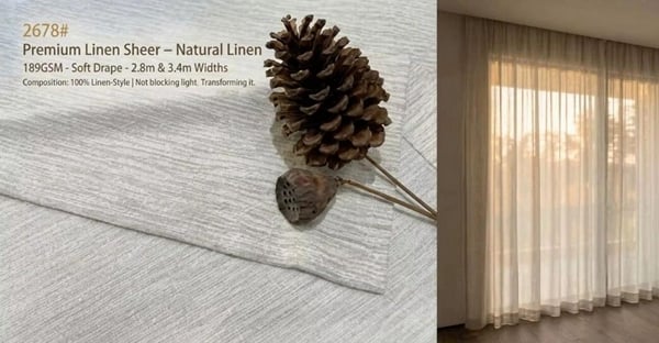 Foulola: 2678# – Premium Linen-Style Sheer Curtain – 189GSM, Soft Drape, 2.8m & 3.4m Widths, 2 Colours in Stock (Off-White / Linen), A-Class Compliant