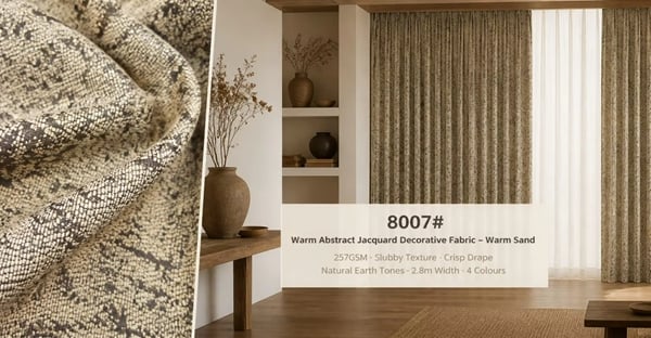 Foulola: 8007# – Abstract Jacquard Decorative Fabric – Warm Sand/Oatmeal Tone, Textured Slubby Finish, 257GSM, 280CM Width, 4 Colours – Ideal for Living Rooms, Boutique Hotels & Natural Style Spaces