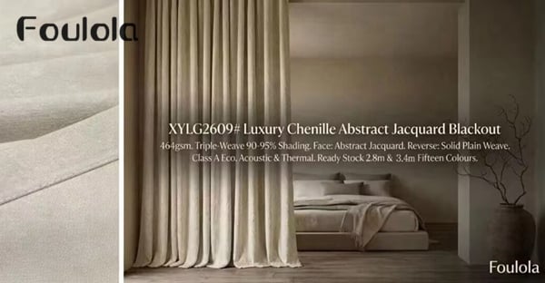 Luxury Chenille Abstract Jacquard Blackout Curtain – 464gsm, Triple-Weave 90-95% Shading, A-Class Eco, Acoustic & Thermal, 280CM & 340CM Width, 15 Colours | XYLG2609#