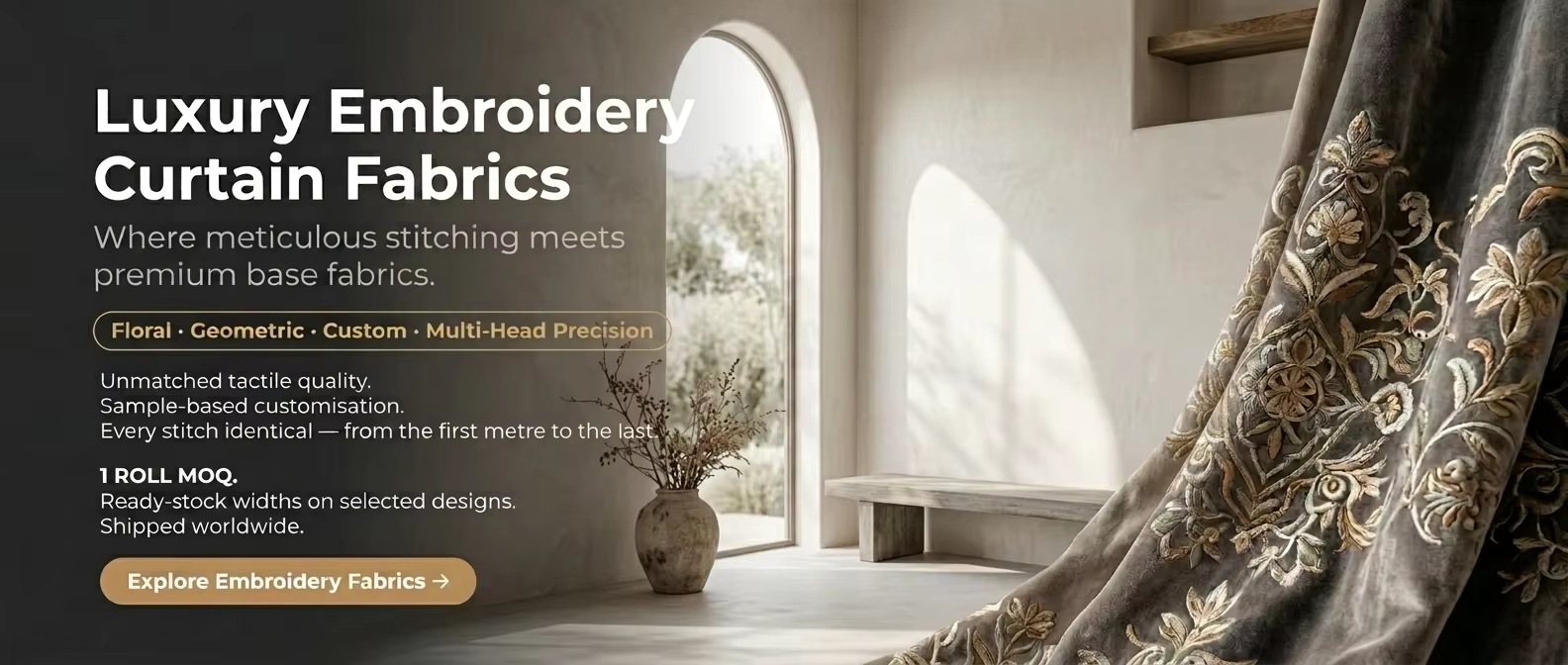 Luxury Embroidery Curtain Fabric