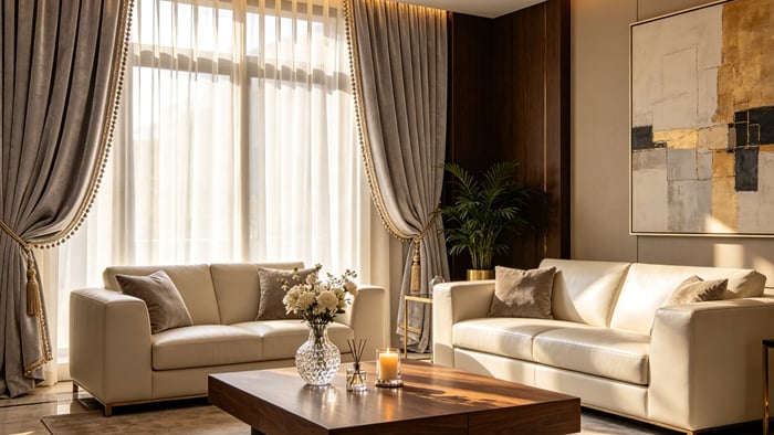 Premium 500GSM Chenille Linen Blackout Curtain for Living Room - Triple-Weave Thermal Insulation