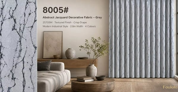 Foulola: 8005# – Abstract Jacquard Decorative Curtain Fabric – Modern Industrial Style, 257GSM, Textured Matte Finish, 280CM Width, 4 Colours – Ideal for Living Rooms, Offices & Boutique Spaces