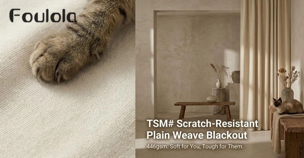 Scratch-Resistant Plain Weave Blackout Curtain – 446gsm, Triple-Weave Physical 90-95% Shading, Double-Sided, Acoustic & Thermal, 280CM & 320CM Width | TSM#