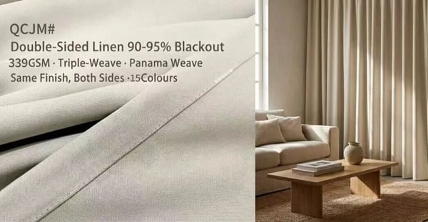 Foulola: QCJM# – Double-Sided Plain Linen 90-95% Blackout Curtain – 339GSM Triple-Weave, Acoustic & Thermal, Soft Drape, 280CM & 320CM Width, 15 Colours