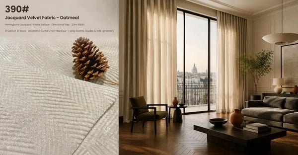 Foulola: 390# – Jacquard Velvet Fabric – Herringbone Pattern, Matte Surface, 240GSM, Cut Pile, Soft Drape, 290CM Width, 17 Colours in Stock – Decorative Curtain Fabric, Non-Blackout – Ideal for Living Rooms, Dining Rooms, Studies, Soft Upholstery