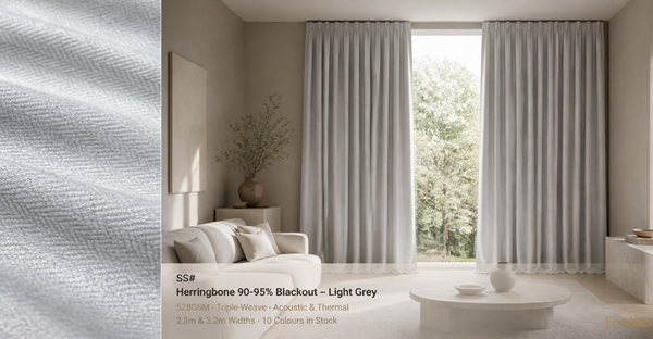 Foulola: SS# – Double-Sided Herringbone 90-95% Blackout Curtain – 528GSM Triple-Weave, Acoustic & Thermal, 280CM & 320CM Widths, 10 Colours – Ideal for Hotels & High-End Residential