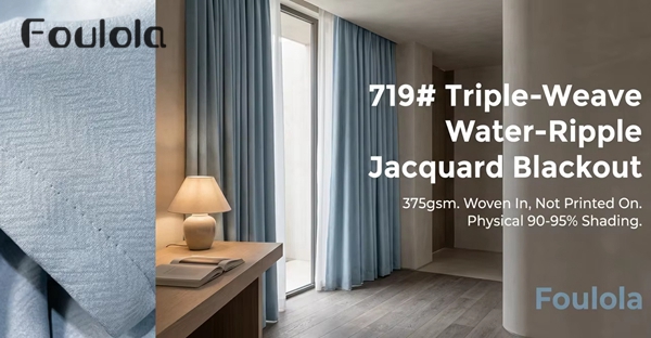 Triple-Weave Water-Ripple Jacquard Blackout Curtain – 375gsm, Physical 90-95% Shading, Double-Sided, A-Class Eco, Matte, 280CM & 320CM Width | 719#