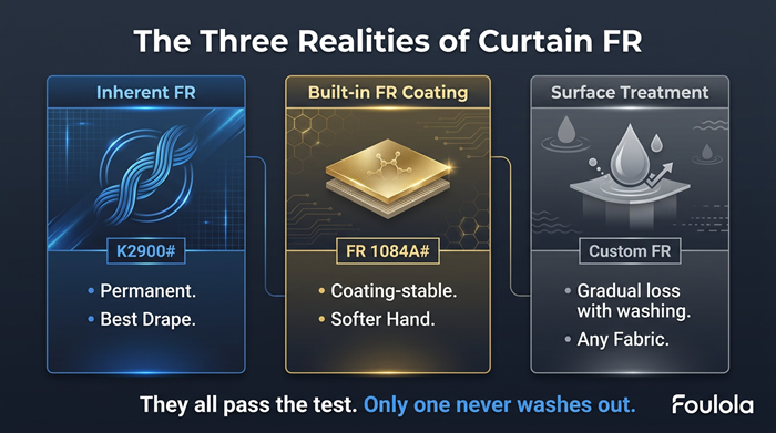 The Three Realities of Curtain FR: Inherent Yarn, Built-in Coating, or Surface Treatment — Which Is Truly Safer?