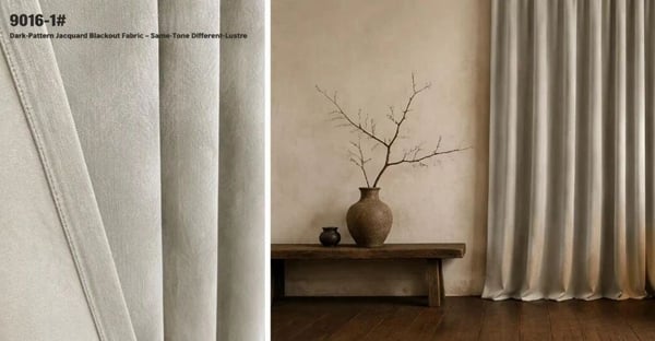 Foulola: SY 9016# – Dark-Pattern Jacquard Blackout Curtain Fabric – Same-Tone Different-Lustre Weave, Matte Surface, Triple Weaving, Physical Blackout 90–95%, 428GSM, A-Class Baby-Safe, Sound & Heat Insulation, 280CM & 335CM Width, 6 Colours in Stock 